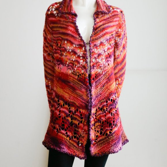 Free People Colourful Crochet Open Knit Boho Cardi - Picture 5 of 11